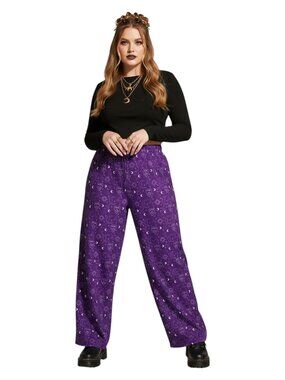 Whimsigoth Purple Celestial Wide Leg Lounge Pants | Witchy Ouija Style